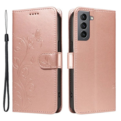 For Samsung Galaxy S21 FE 5G Leather Case Wrist Strap Card Holder Butterfly Flower Phone Cover