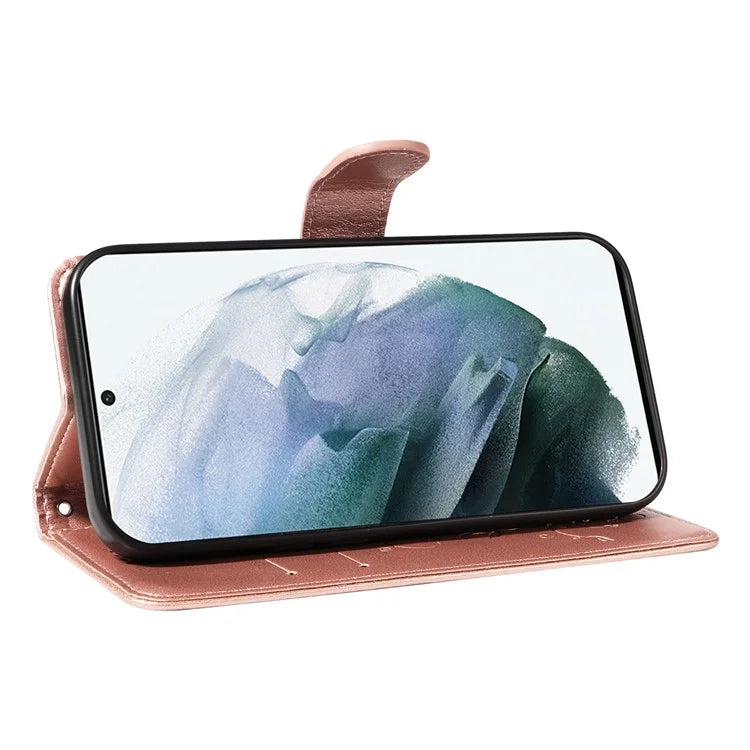 For Samsung Galaxy S21 FE 5G Leather Case Wrist Strap Card Holder Butterfly Flower Phone Cover