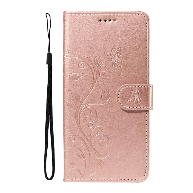 For Samsung Galaxy S21 FE 5G Leather Case Wrist Strap Card Holder Butterfly Flower Phone Cover