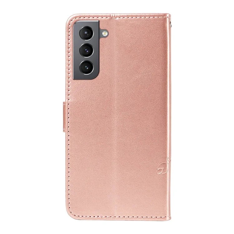 For Samsung Galaxy S21 FE 5G Leather Case Wrist Strap Card Holder Butterfly Flower Phone Cover