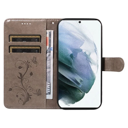 For Samsung Galaxy S21 FE 5G Leather Case Wrist Strap Card Holder Butterfly Flower Phone Cover