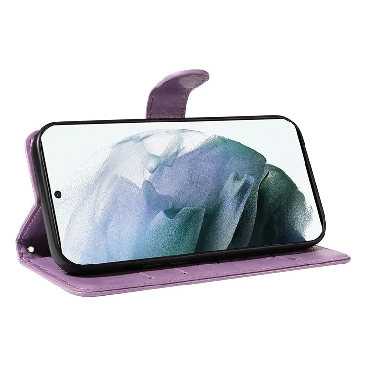 For Samsung Galaxy S21 FE 5G Leather Case Wrist Strap Card Holder Butterfly Flower Phone Cover
