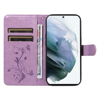 For Samsung Galaxy S21 FE 5G Leather Case Wrist Strap Card Holder Butterfly Flower Phone Cover