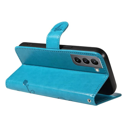For Samsung Galaxy S21 FE 5G Leather Case Wrist Strap Card Holder Butterfly Flower Phone Cover