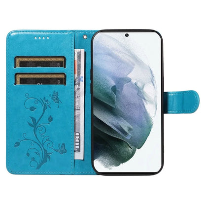 For Samsung Galaxy S21 FE 5G Leather Case Wrist Strap Card Holder Butterfly Flower Phone Cover