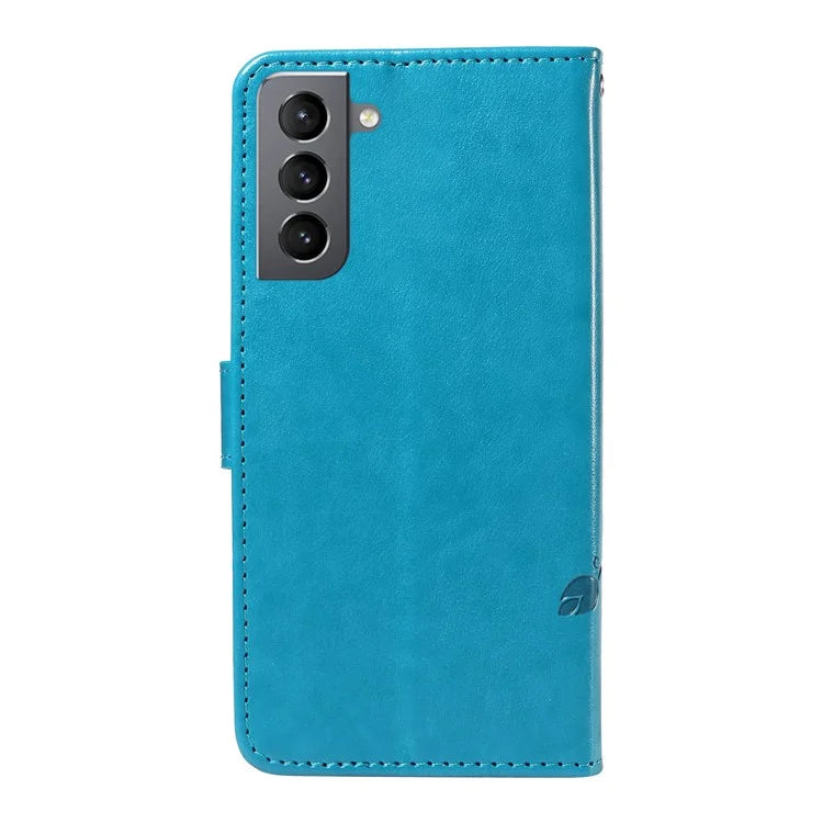 For Samsung Galaxy S21 FE 5G Leather Case Wrist Strap Card Holder Butterfly Flower Phone Cover