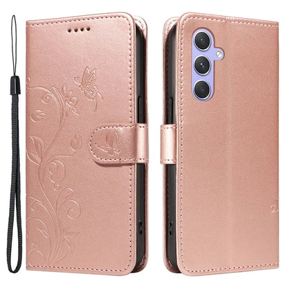 For Samsung Galaxy A54 5G Case Flower Butterfly Pattern Imprinted Leather Stand Phone Cover