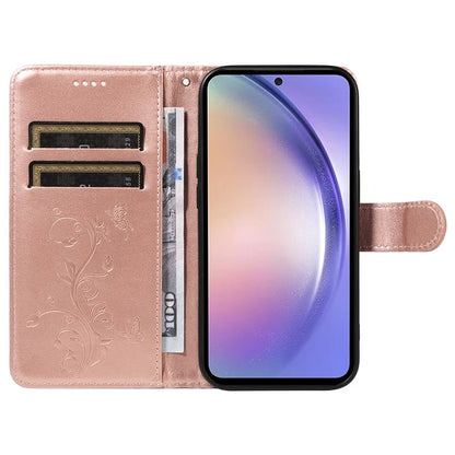 For Samsung Galaxy A54 5G Case Flower Butterfly Pattern Imprinted Leather Stand Phone Cover