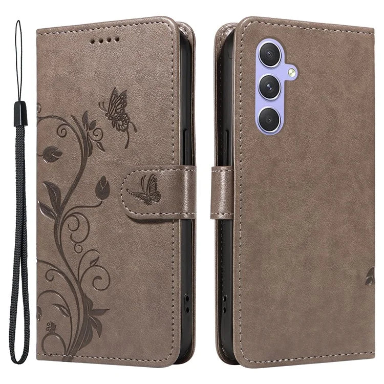 For Samsung Galaxy A54 5G Case Flower Butterfly Pattern Imprinted Leather Stand Phone Cover