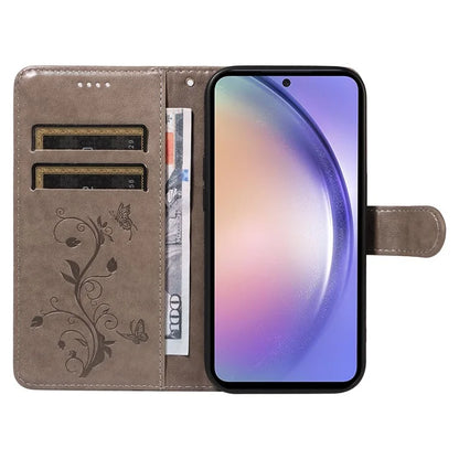 For Samsung Galaxy A54 5G Case Flower Butterfly Pattern Imprinted Leather Stand Phone Cover