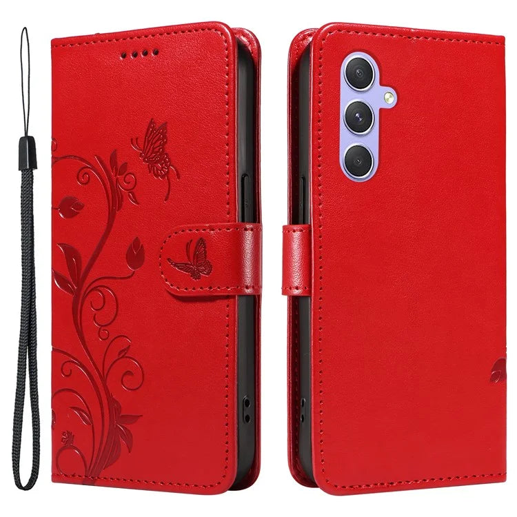 For Samsung Galaxy A54 5G Case Flower Butterfly Pattern Imprinted Leather Stand Phone Cover