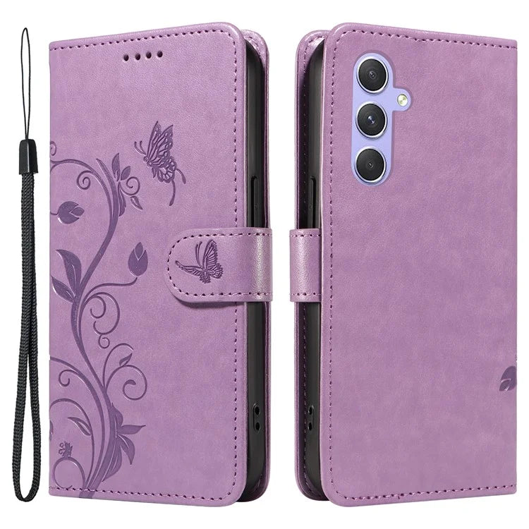 For Samsung Galaxy A54 5G Case Flower Butterfly Pattern Imprinted Leather Stand Phone Cover
