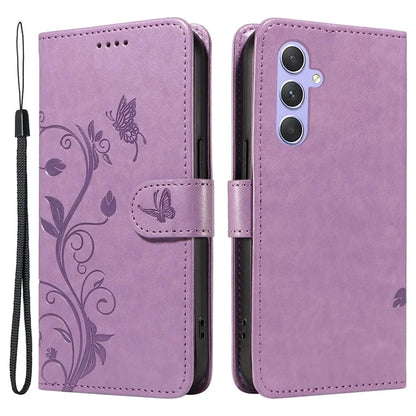 For Samsung Galaxy A54 5G Case Flower Butterfly Pattern Imprinted Leather Stand Phone Cover