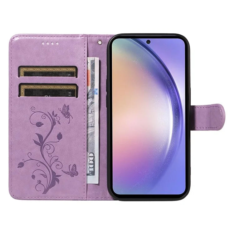For Samsung Galaxy A54 5G Case Flower Butterfly Pattern Imprinted Leather Stand Phone Cover