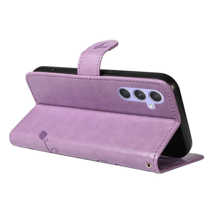 For Samsung Galaxy A54 5G Case Flower Butterfly Pattern Imprinted Leather Stand Phone Cover