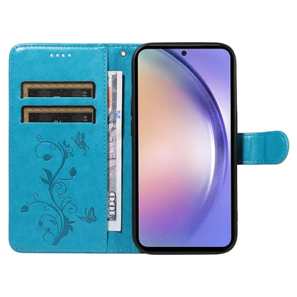 For Samsung Galaxy A54 5G Case Flower Butterfly Pattern Imprinted Leather Stand Phone Cover