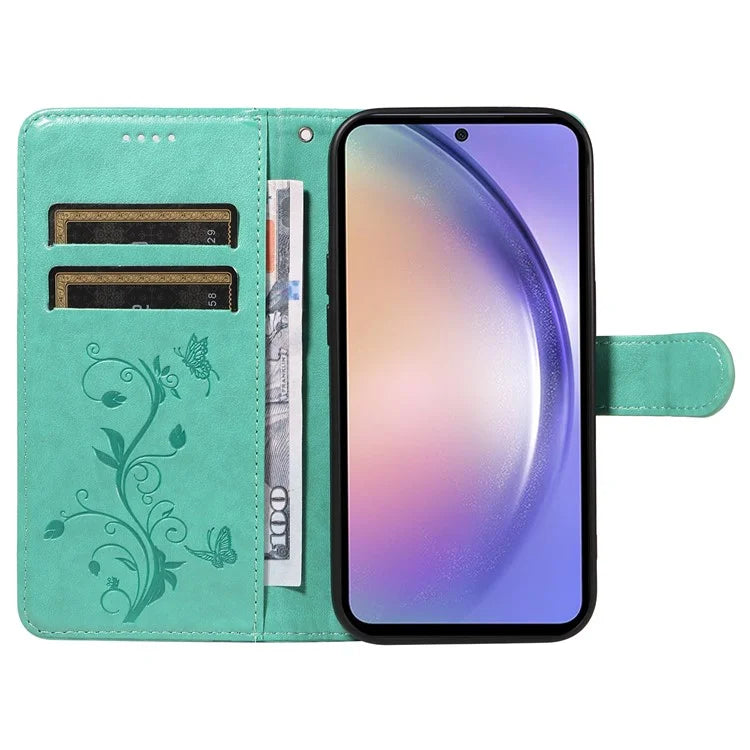 For Samsung Galaxy A54 5G Case Flower Butterfly Pattern Imprinted Leather Stand Phone Cover