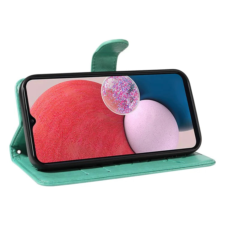 For Samsung Galaxy A13 4G / 5G Flip Folio Cover with Butterfly Flower Imprinted Leather Phone Case