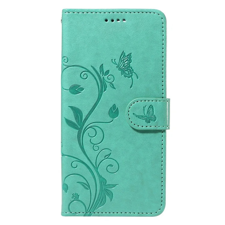 For Samsung Galaxy A13 4G / 5G Flip Folio Cover with Butterfly Flower Imprinted Leather Phone Case