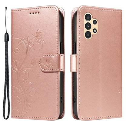 For Samsung Galaxy A13 4G / 5G Flip Folio Cover with Butterfly Flower Imprinted Leather Phone Case