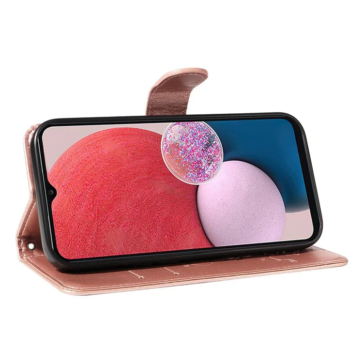 For Samsung Galaxy A13 4G / 5G Flip Folio Cover with Butterfly Flower Imprinted Leather Phone Case