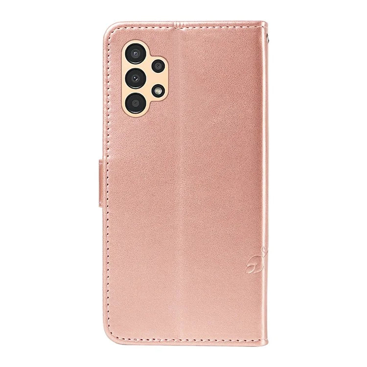 For Samsung Galaxy A13 4G / 5G Flip Folio Cover with Butterfly Flower Imprinted Leather Phone Case