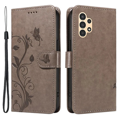 For Samsung Galaxy A13 4G / 5G Flip Folio Cover with Butterfly Flower Imprinted Leather Phone Case