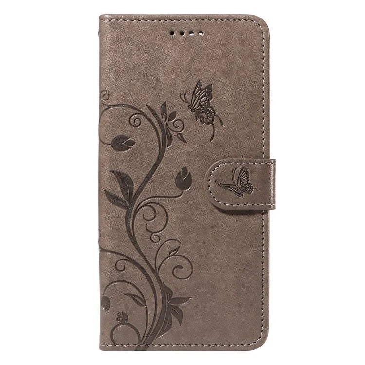 For Samsung Galaxy A13 4G / 5G Flip Folio Cover with Butterfly Flower Imprinted Leather Phone Case