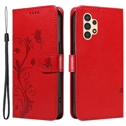 For Samsung Galaxy A13 4G / 5G Flip Folio Cover with Butterfly Flower Imprinted Leather Phone Case