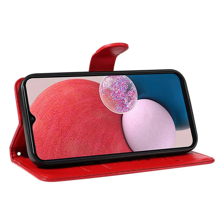 For Samsung Galaxy A13 4G / 5G Flip Folio Cover with Butterfly Flower Imprinted Leather Phone Case
