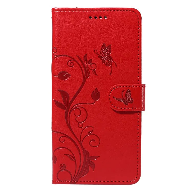 For Samsung Galaxy A13 4G / 5G Flip Folio Cover with Butterfly Flower Imprinted Leather Phone Case