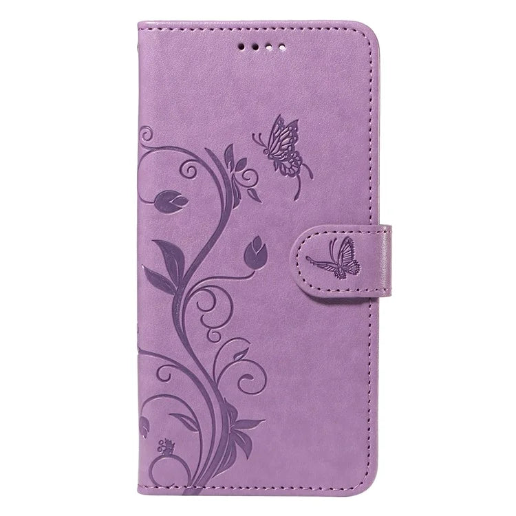 For Samsung Galaxy A13 4G / 5G Flip Folio Cover with Butterfly Flower Imprinted Leather Phone Case