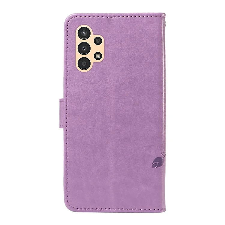 For Samsung Galaxy A13 4G / 5G Flip Folio Cover with Butterfly Flower Imprinted Leather Phone Case