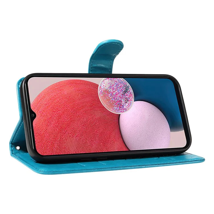 For Samsung Galaxy A13 4G / 5G Flip Folio Cover with Butterfly Flower Imprinted Leather Phone Case