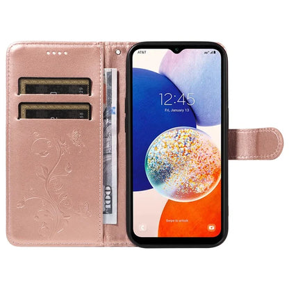 For Samsung Galaxy A14 5G Phone Case PU Leather Butterfly Flower Wrist Strap Folio Stand Cover
