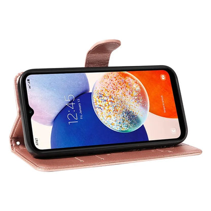 For Samsung Galaxy A14 5G Phone Case PU Leather Butterfly Flower Wrist Strap Folio Stand Cover