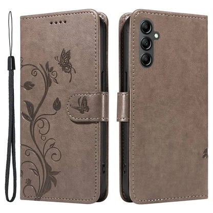 For Samsung Galaxy A14 5G Phone Case PU Leather Butterfly Flower Wrist Strap Folio Stand Cover