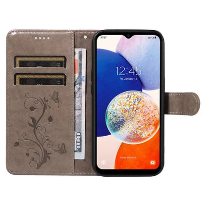 For Samsung Galaxy A14 5G Phone Case PU Leather Butterfly Flower Wrist Strap Folio Stand Cover