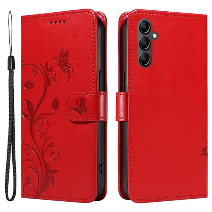 For Samsung Galaxy A14 5G Phone Case PU Leather Butterfly Flower Wrist Strap Folio Stand Cover