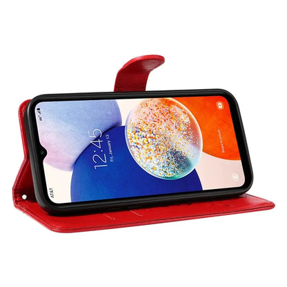 For Samsung Galaxy A14 5G Phone Case PU Leather Butterfly Flower Wrist Strap Folio Stand Cover