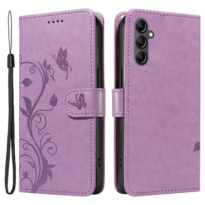 For Samsung Galaxy A14 5G Phone Case PU Leather Butterfly Flower Wrist Strap Folio Stand Cover