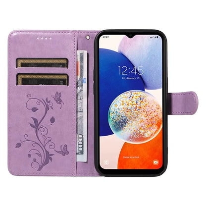 For Samsung Galaxy A14 5G Phone Case PU Leather Butterfly Flower Wrist Strap Folio Stand Cover