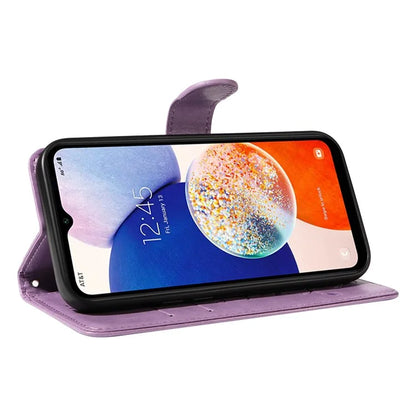 For Samsung Galaxy A14 5G Phone Case PU Leather Butterfly Flower Wrist Strap Folio Stand Cover