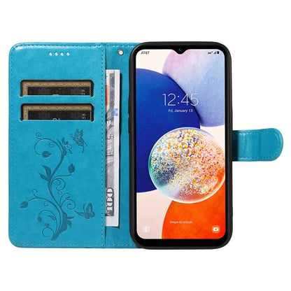 For Samsung Galaxy A14 5G Phone Case PU Leather Butterfly Flower Wrist Strap Folio Stand Cover