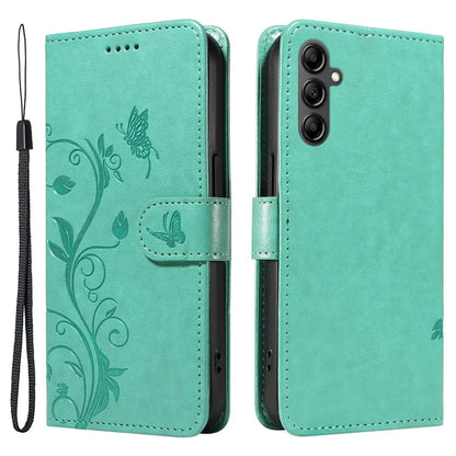 For Samsung Galaxy A14 5G Phone Case PU Leather Butterfly Flower Wrist Strap Folio Stand Cover