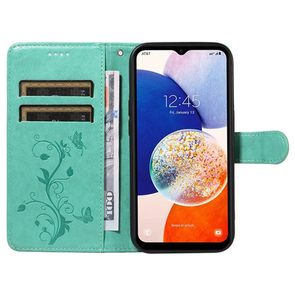 For Samsung Galaxy A14 5G Phone Case PU Leather Butterfly Flower Wrist Strap Folio Stand Cover