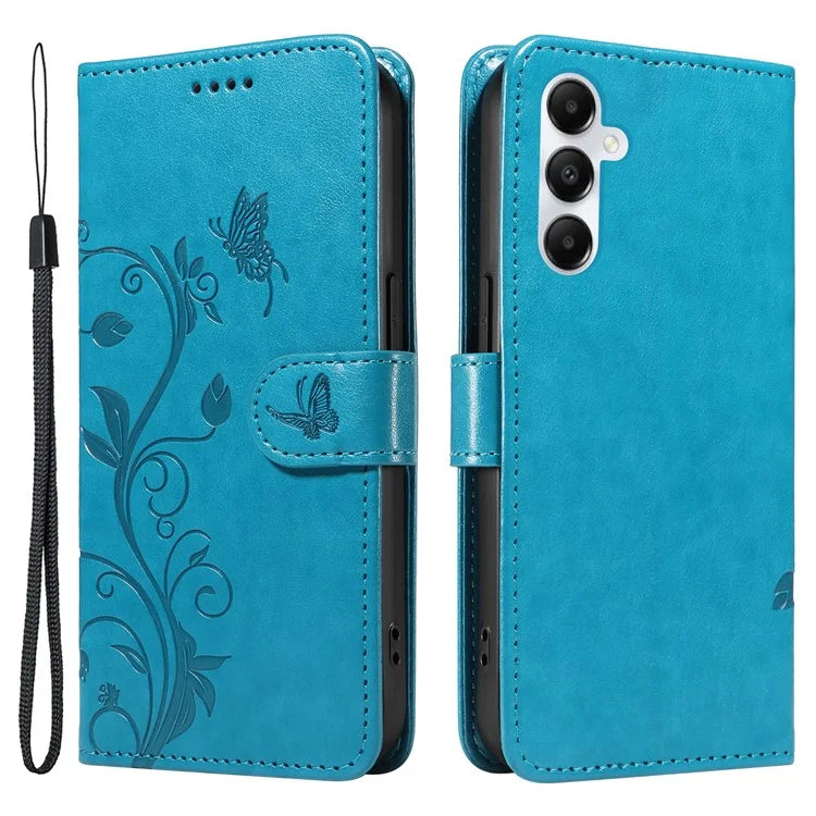 For Samsung Galaxy A05s 4G Case Imprinted Butterfly Flower Folio Wallet Stand Phone Protector