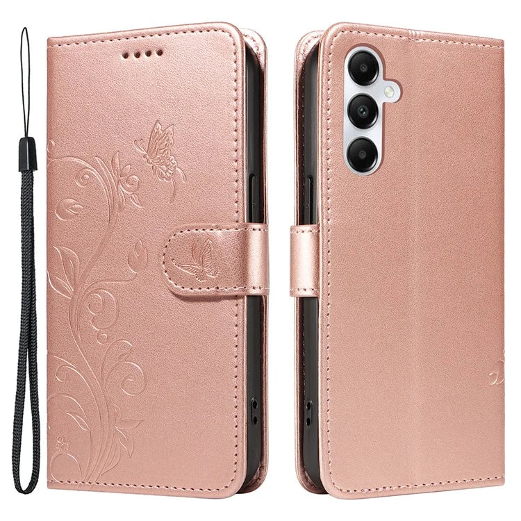 For Samsung Galaxy A05s 4G Case Imprinted Butterfly Flower Folio Wallet Stand Phone Protector