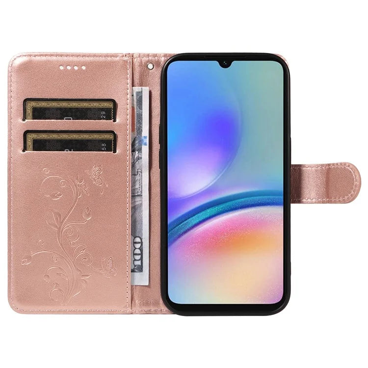 For Samsung Galaxy A05s 4G Case Imprinted Butterfly Flower Folio Wallet Stand Phone Protector