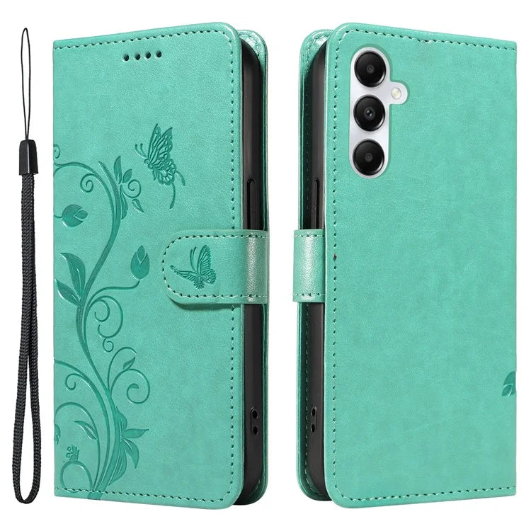 For Samsung Galaxy A05s 4G Case Imprinted Butterfly Flower Folio Wallet Stand Phone Protector